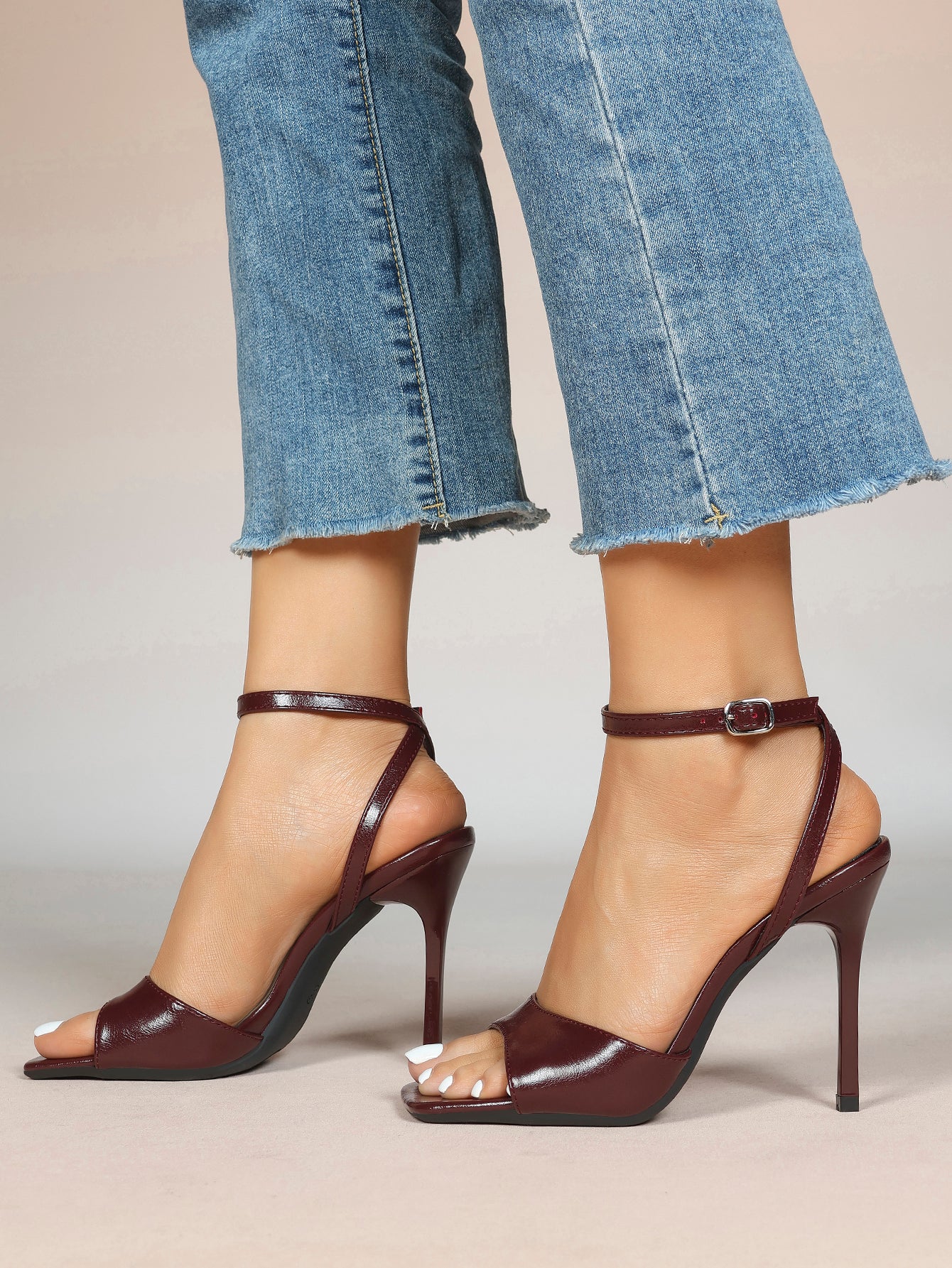 Women's Black Square Toe Ankle Strap Heeled Sandals Wedding Party Casual Shoes