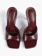 Leather Square Toe High Heel Mules Slip-On Stiletto Sandals Wedding Casual Shoes