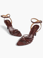 Gold Metallic Knotted Multi-Strap Open Toe Ankle Strap High Heel Sandals