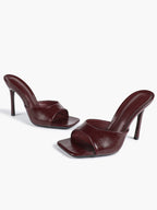 Leather Square Toe High Heel Mules Slip-On Stiletto Sandals Wedding Casual Shoes