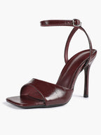 Women's Black Square Toe Ankle Strap Heeled Sandals Wedding Party Casual Shoes