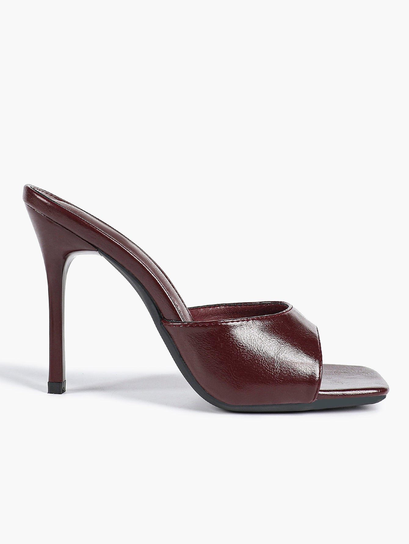 Leather Square Toe High Heel Mules Slip-On Stiletto Sandals Wedding Casual Shoes