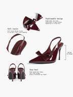 Pointed Toe Bow Detail Slingback Heels - Office Formal Evening Pumps