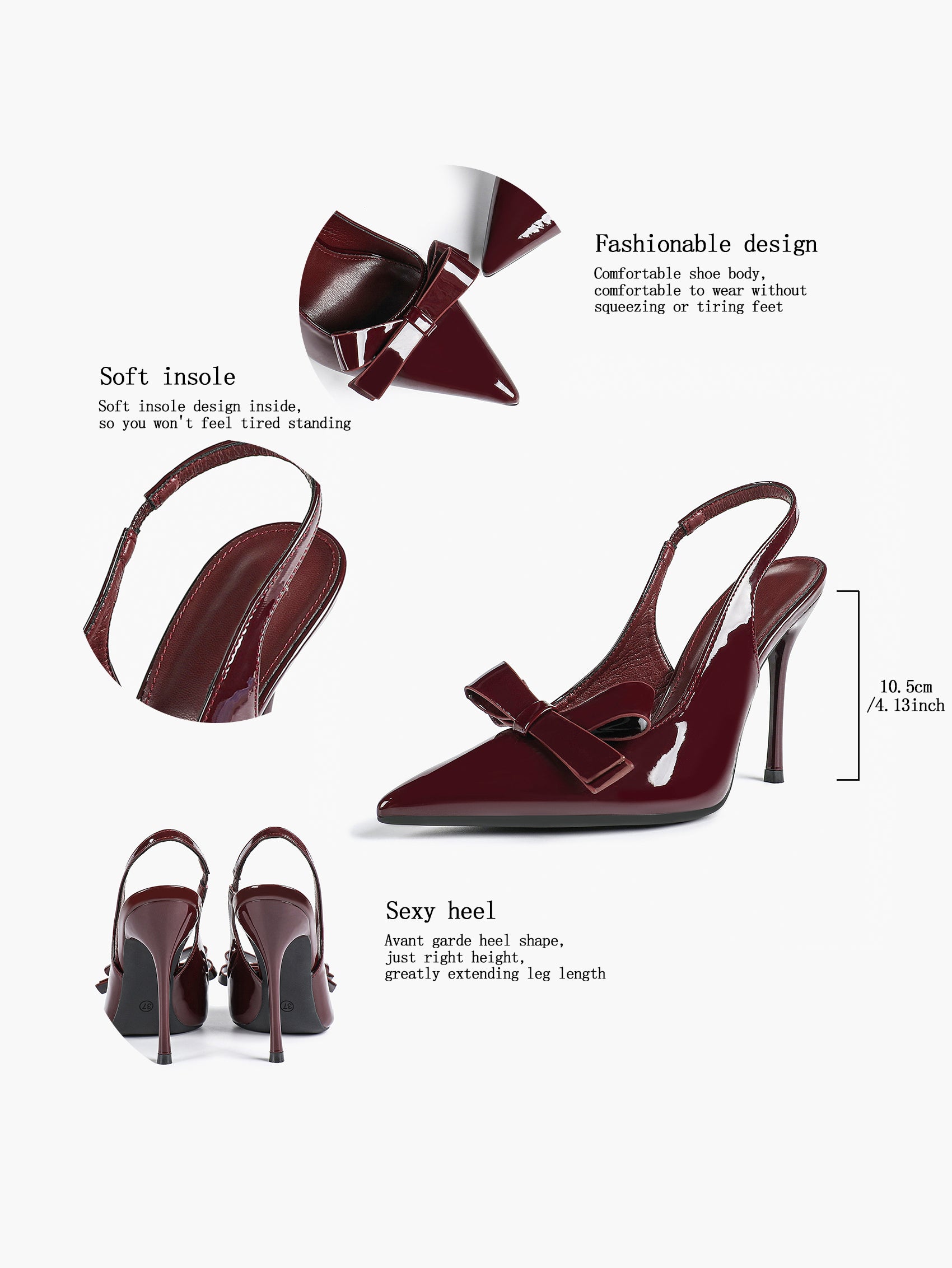 Pointed Toe Bow Detail Slingback Heels - Office Formal Evening Pumps