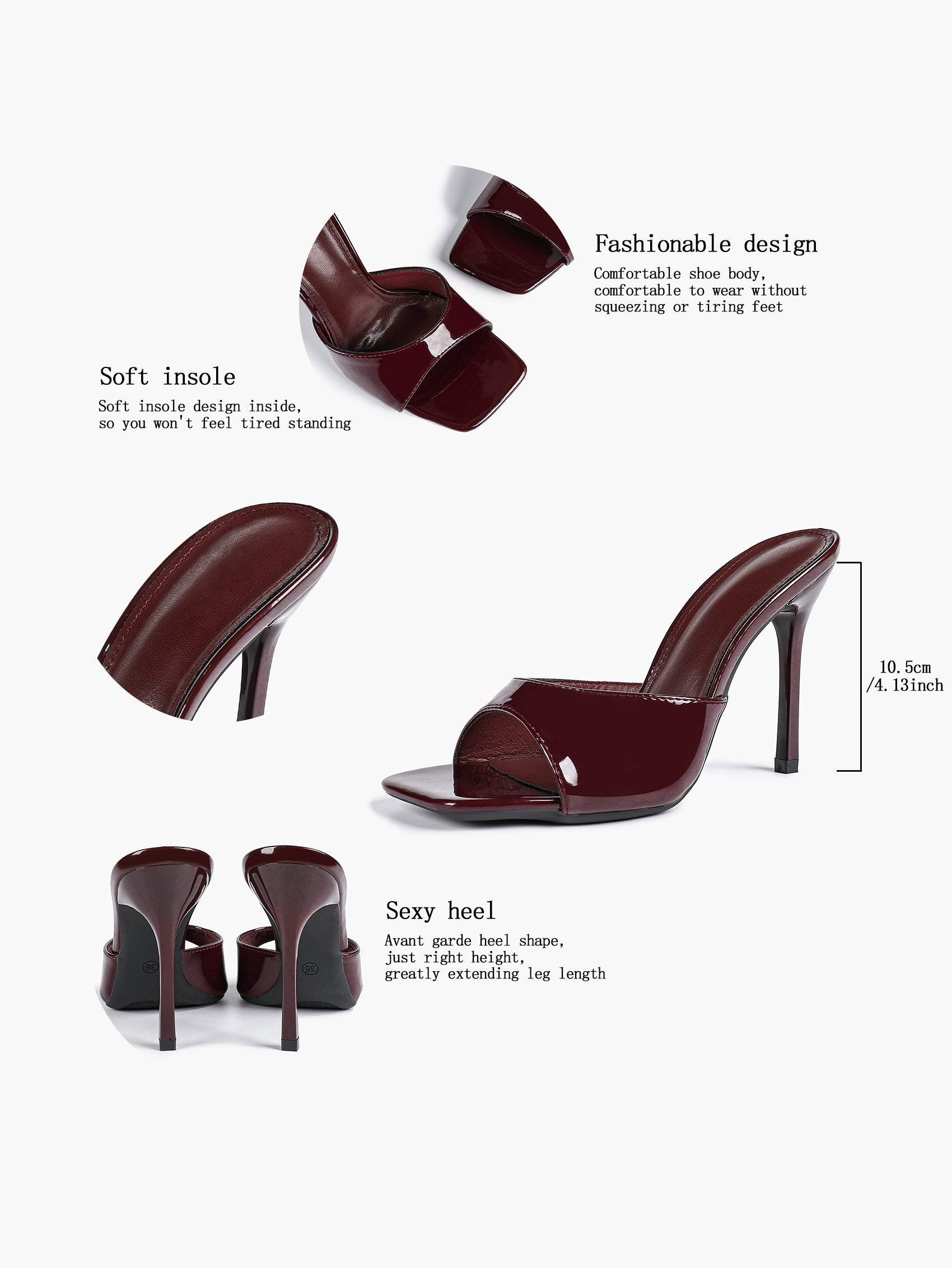 Leather Square Toe High Heel Mules Slip-On Stiletto Sandals Wedding Casual Shoes