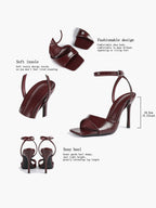 Women's Black Square Toe Ankle Strap Heeled Sandals Wedding Party Casual Shoes