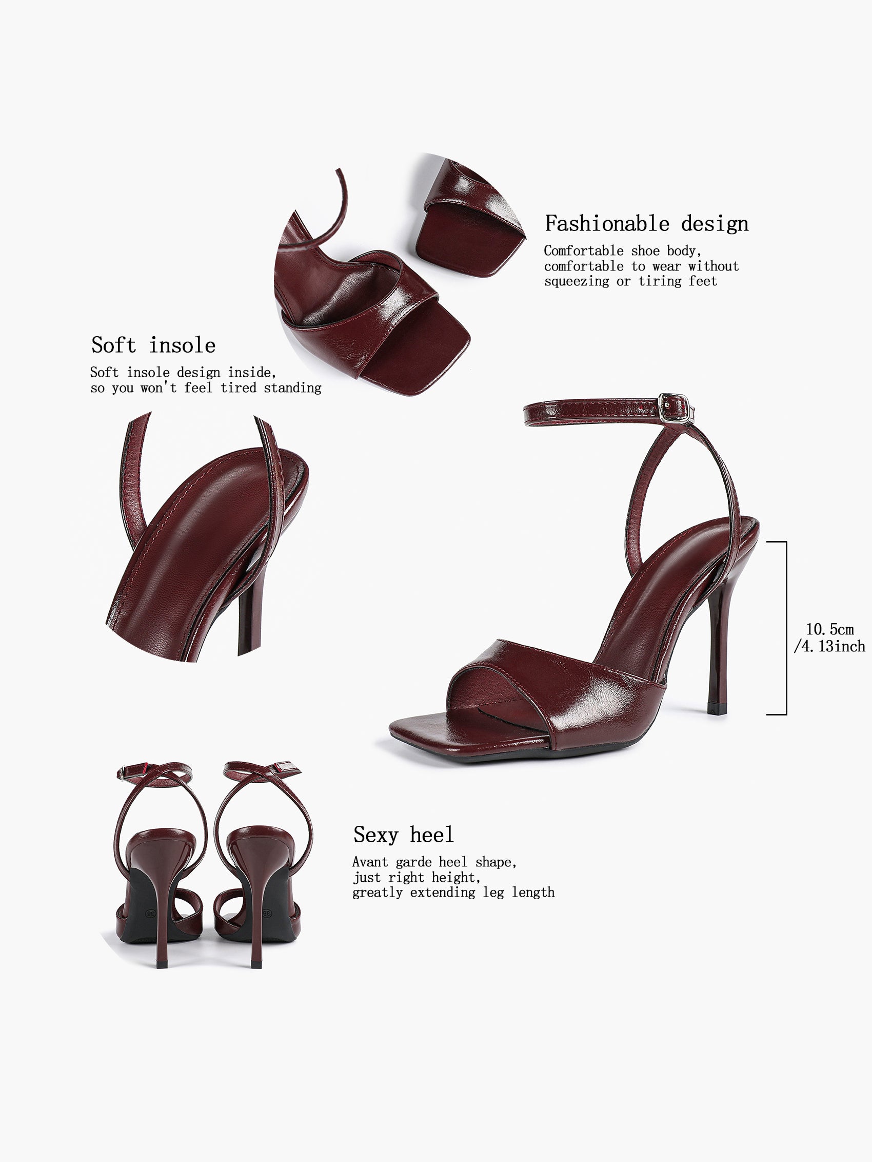 Women's Black Square Toe Ankle Strap Heeled Sandals Wedding Party Casual Shoes