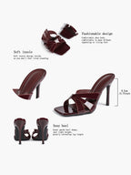 Patent Leather Crisscross Strap High Heel Mules Square Toe Slip-On Daily Wear