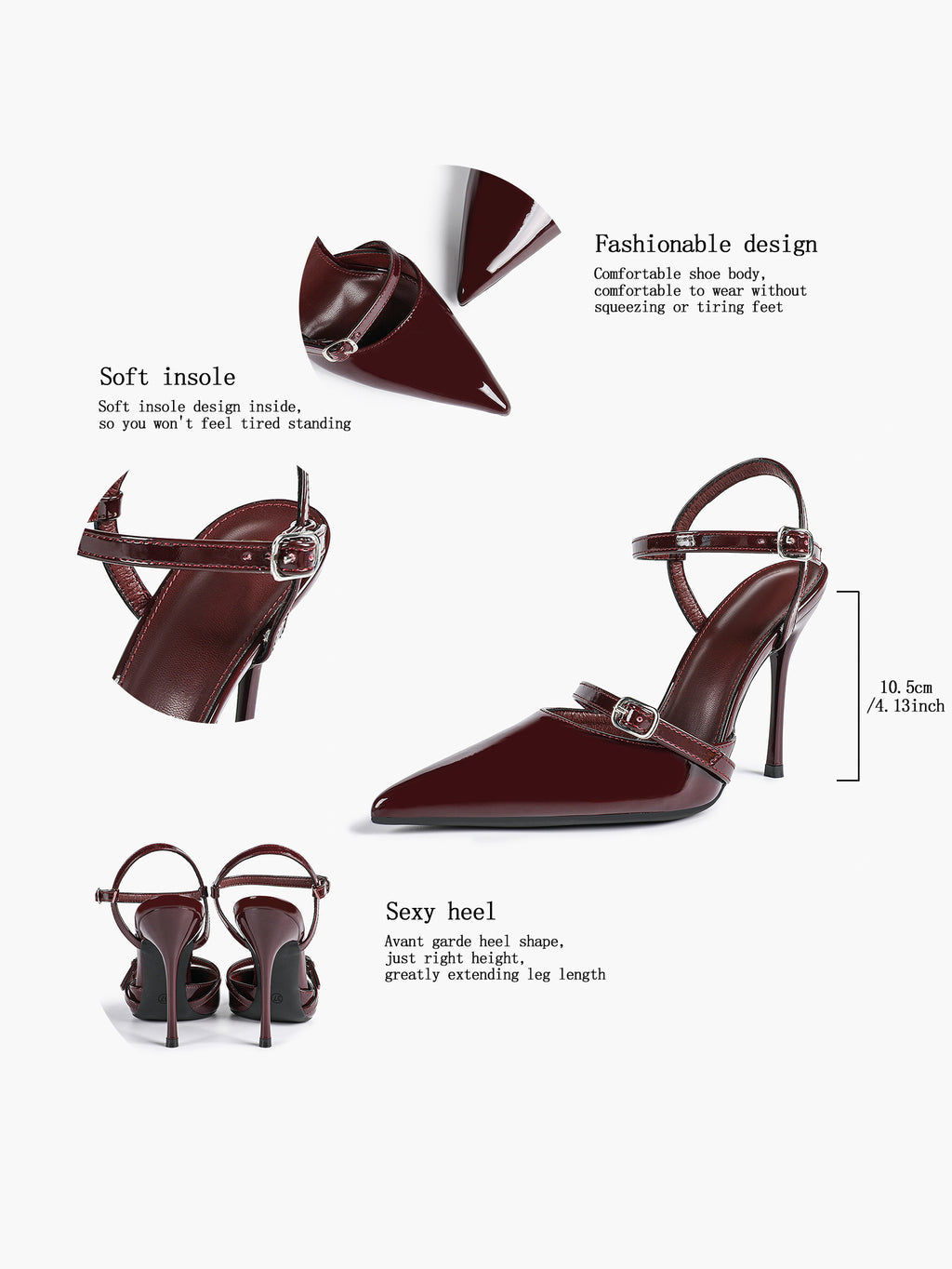 Double Strap Slingback Pointed Toe Stiletto Heels - Mary Jane Style Pumps