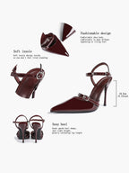 Double Strap Slingback Pointed Toe Stiletto Heels - Mary Jane Style Pumps