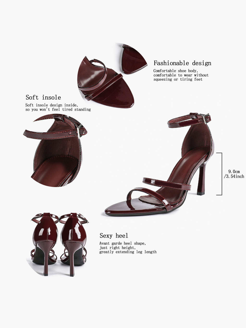 Black Leather Double Strap Heeled Sandals Open Toe - Casual Office Stiletto Pumps
