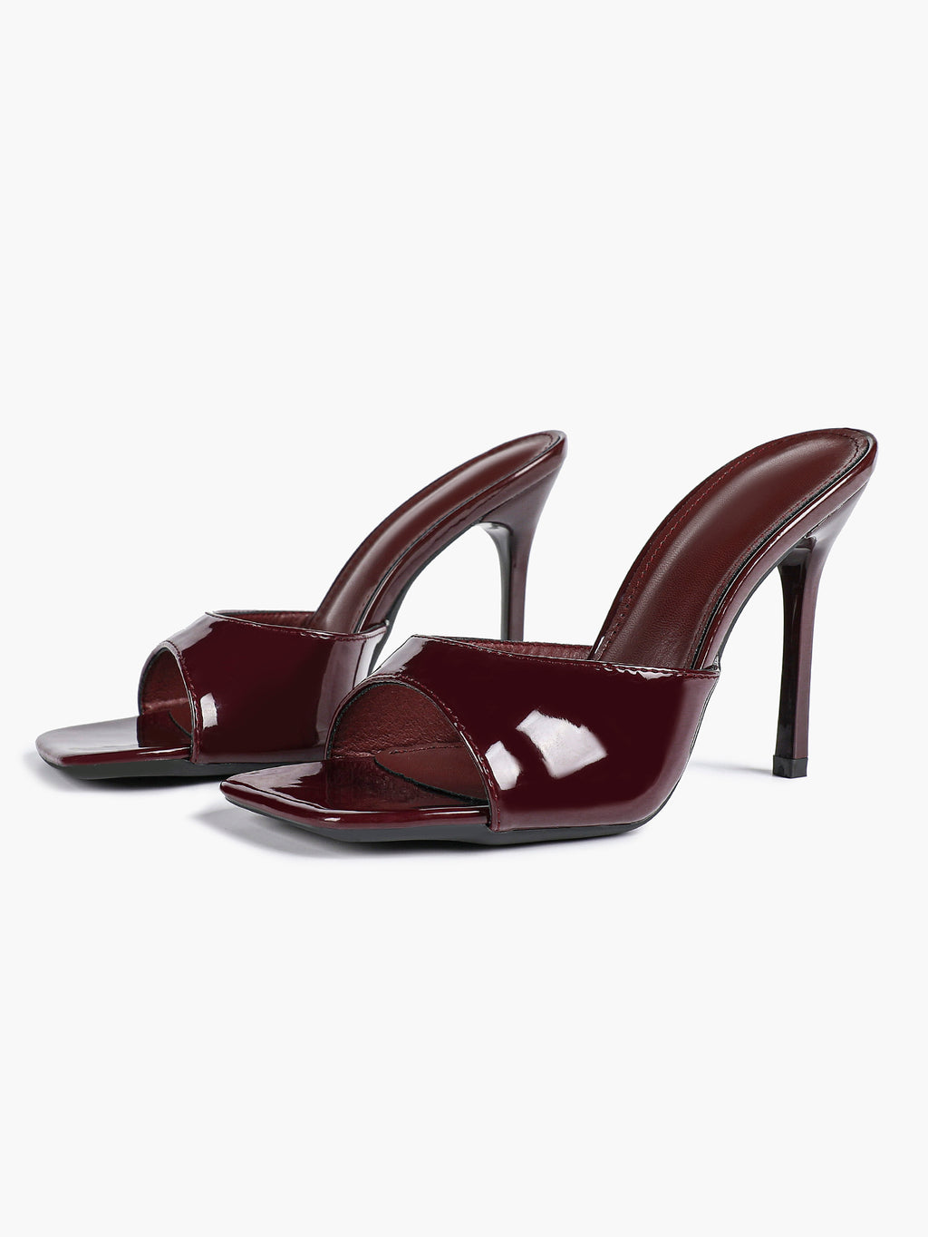 Leather Square Toe High Heel Mules Slip-On Stiletto Sandals Wedding Casual Shoes
