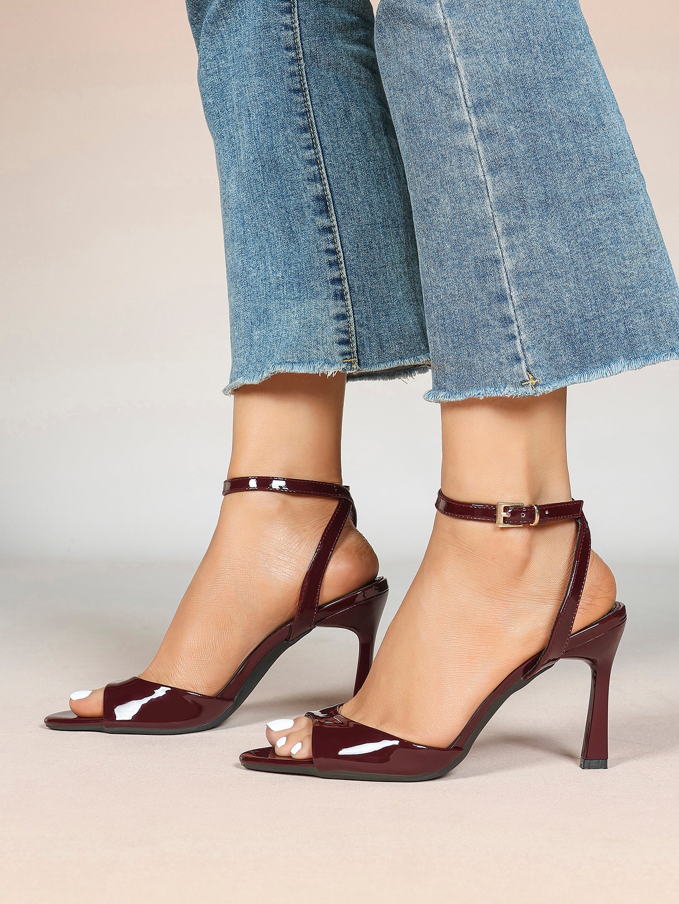 White Ankle Strap Open Toe Block Heeled Sandals - Wedding Party Office