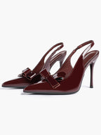Pointed Toe Bow Detail Slingback Heels - Office Formal Evening Pumps