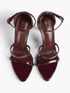 Black Leather Double Strap Heeled Sandals Open Toe - Casual Office Stiletto Pumps