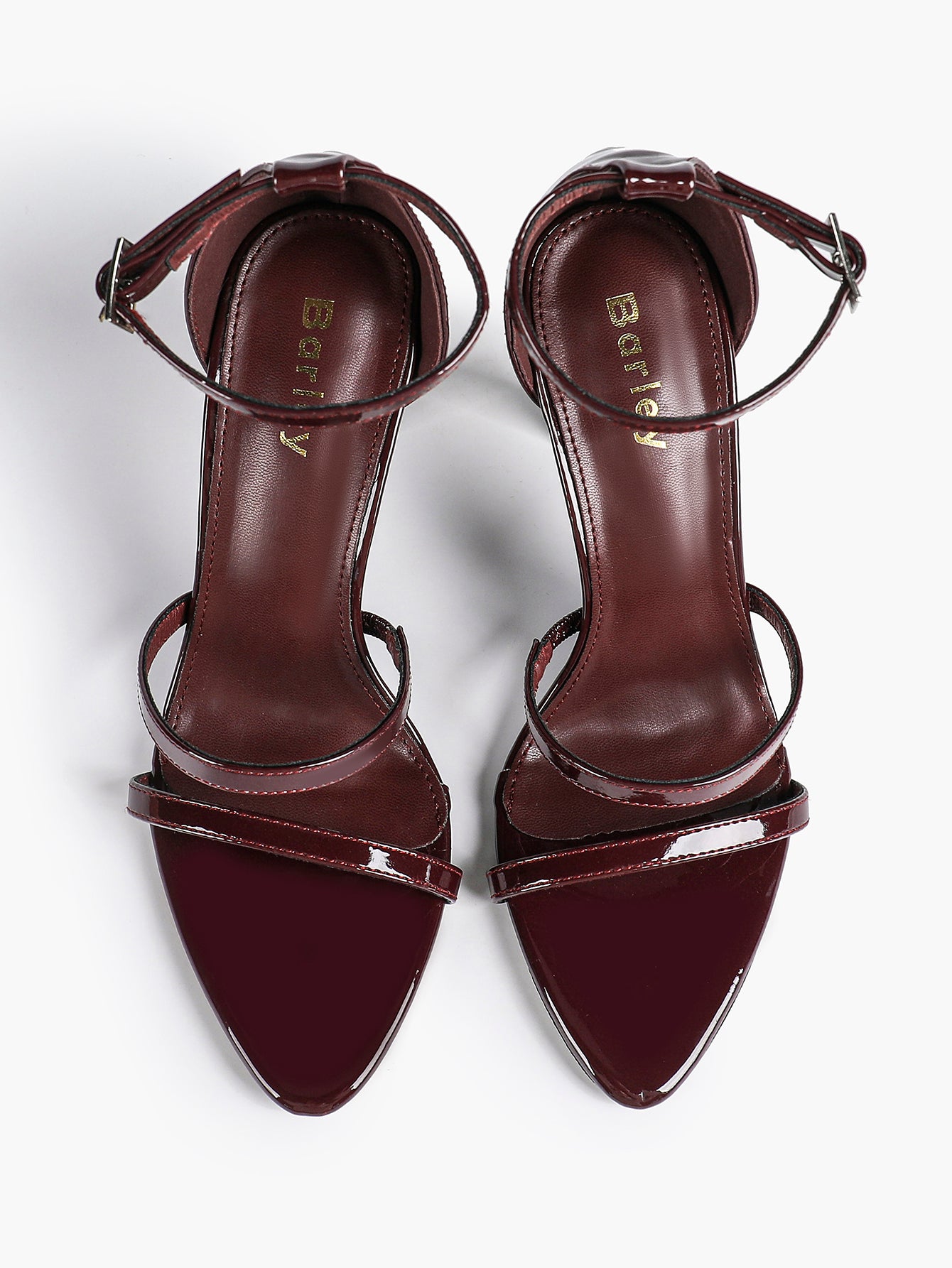 Black Leather Double Strap Heeled Sandals Open Toe - Casual Office Stiletto Pumps