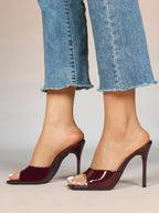 Leather Square Toe High Heel Mules Slip-On Stiletto Sandals Wedding Casual Shoes