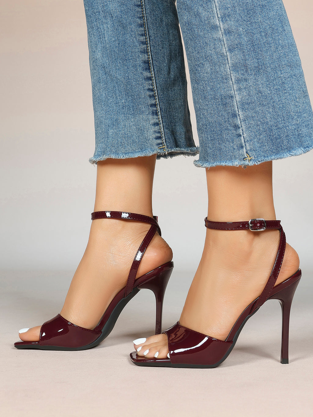 Women's Black Square Toe Ankle Strap Heeled Sandals Wedding Party Casual Shoes