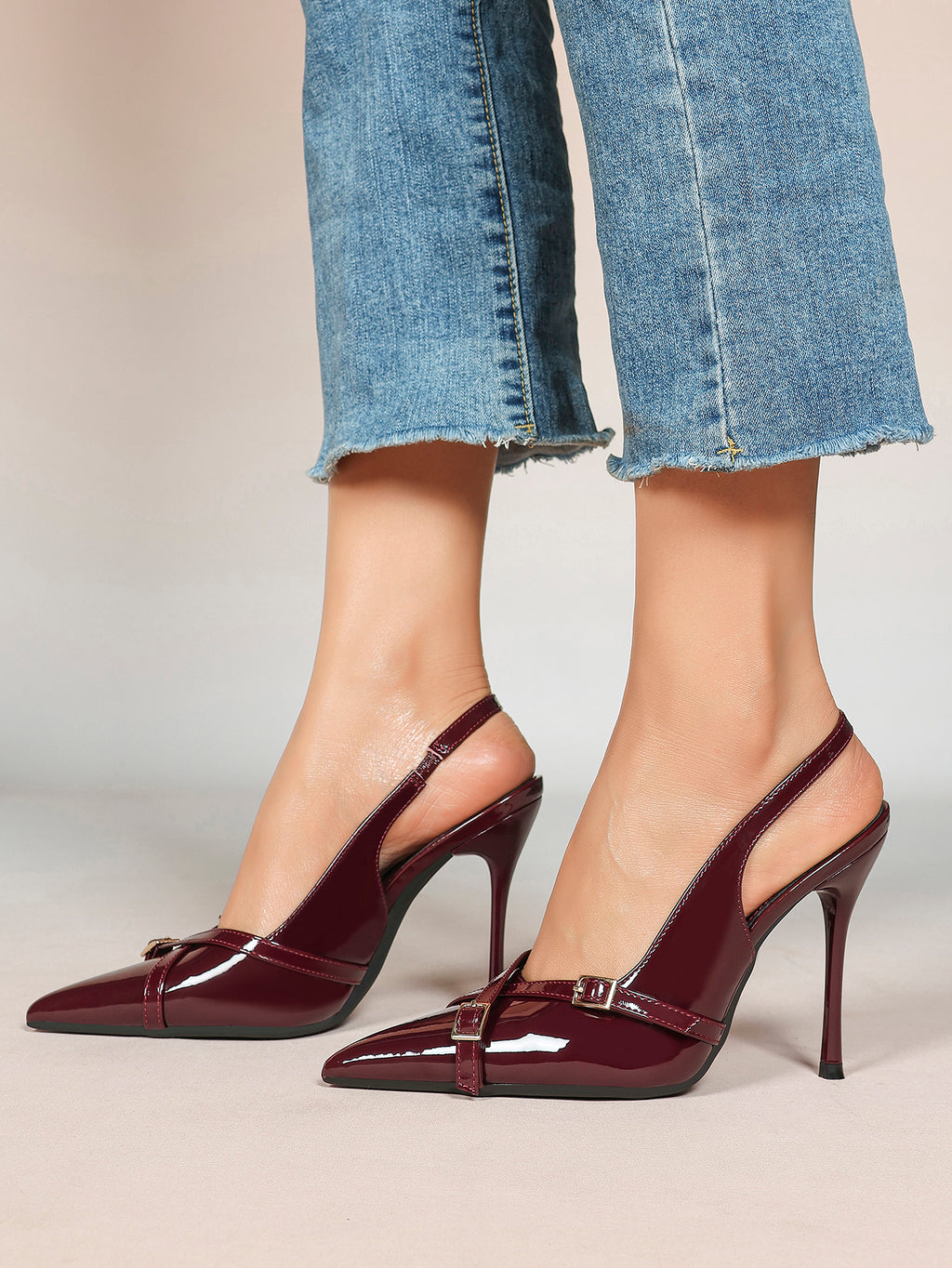 Women's Buckle Accent Pointed Toe Pumps Heels - Party Date Night Heels