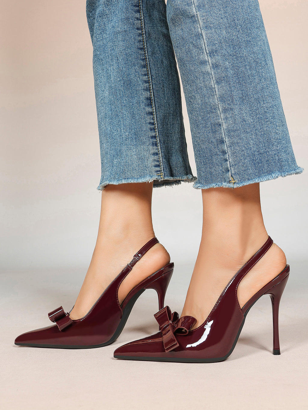 Pointed Toe Bow Detail Slingback Heels - Office Formal Evening Pumps