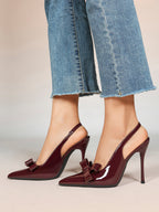 Pointed Toe Bow Detail Slingback Heels - Office Formal Evening Pumps