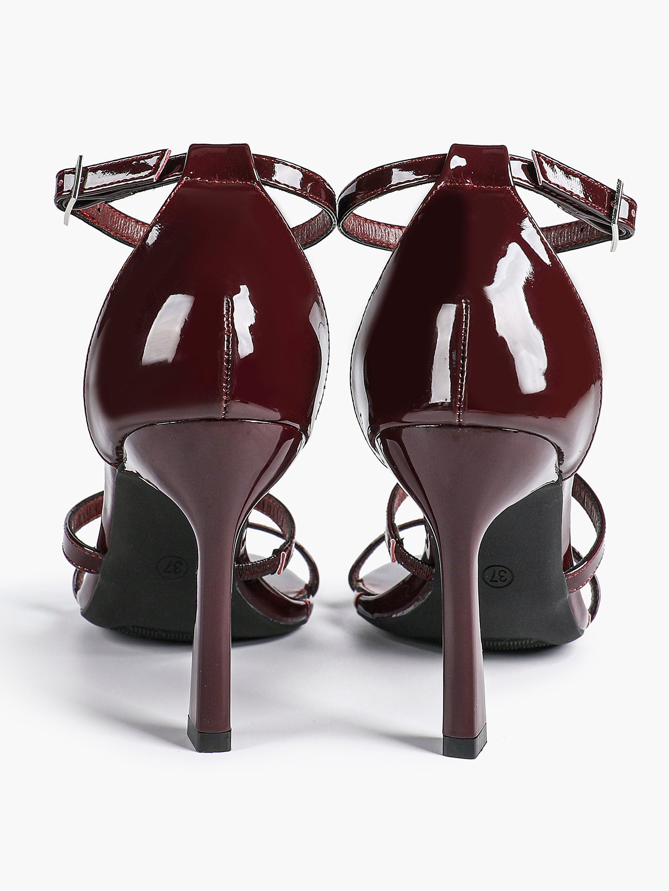 Black Leather Double Strap Heeled Sandals Open Toe - Casual Office Stiletto Pumps