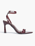 Black Leather Square Toe Ankle Strap High Heel Sandals