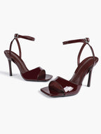 Women's Black Square Toe Ankle Strap Heeled Sandals Wedding Party Casual Shoes