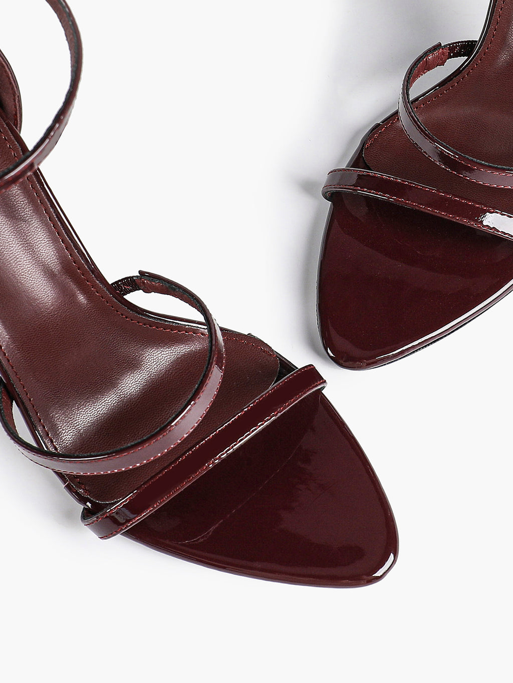Black Leather Double Strap Heeled Sandals Open Toe - Casual Office Stiletto Pumps