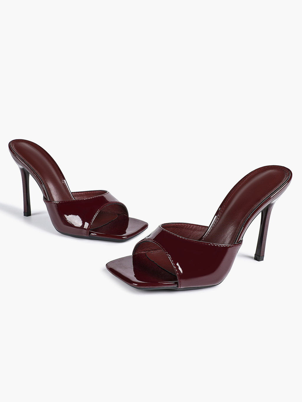 Leather Square Toe High Heel Mules Slip-On Stiletto Sandals Wedding Casual Shoes