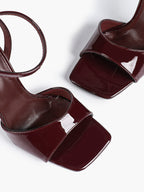Women's Black Square Toe Ankle Strap Heeled Sandals Wedding Party Casual Shoes