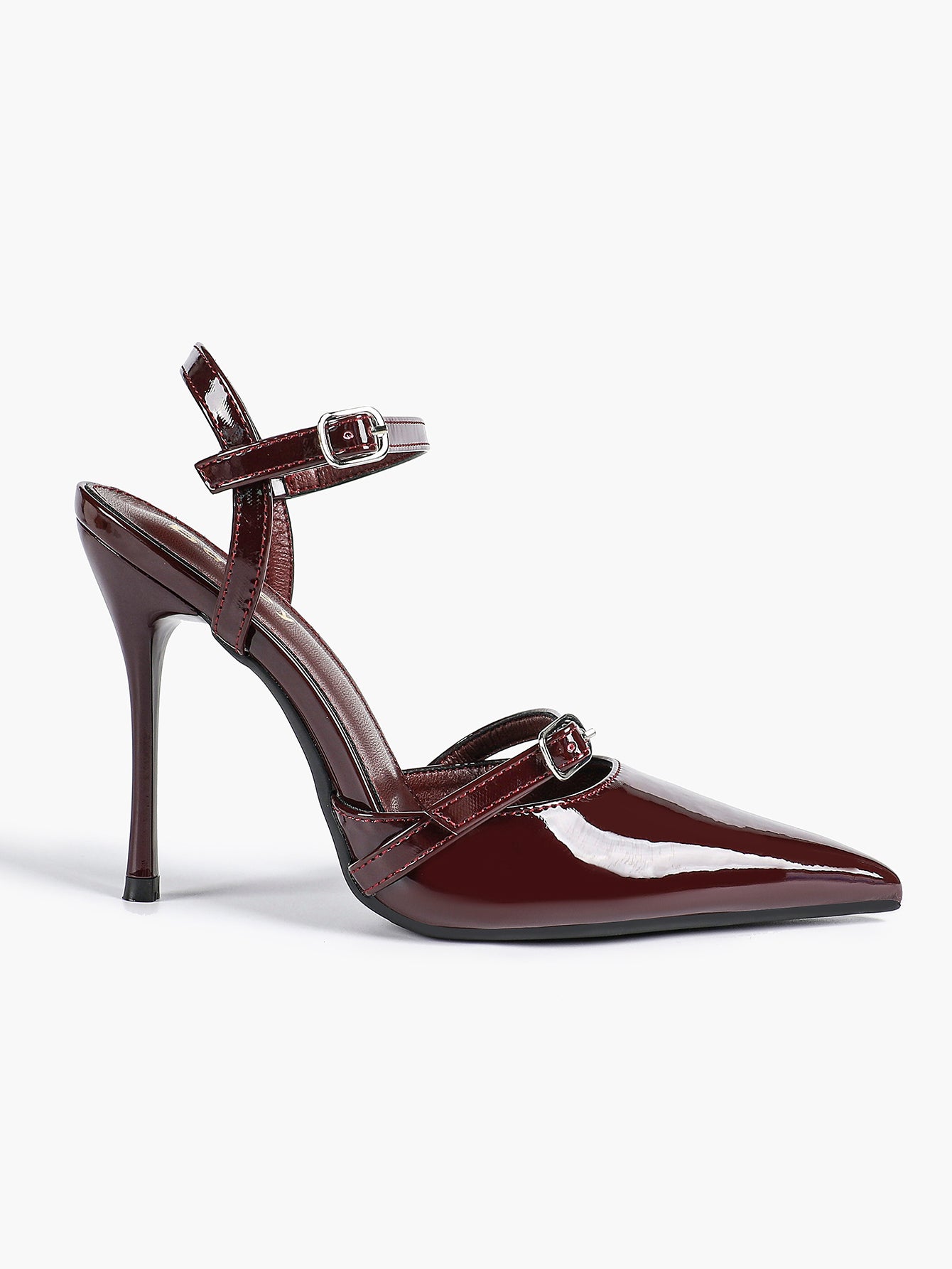 Double Strap Slingback Pointed Toe Stiletto Heels - Mary Jane Style Pumps