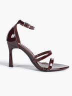 Black Leather Double Strap Heeled Sandals Open Toe - Casual Office Stiletto Pumps