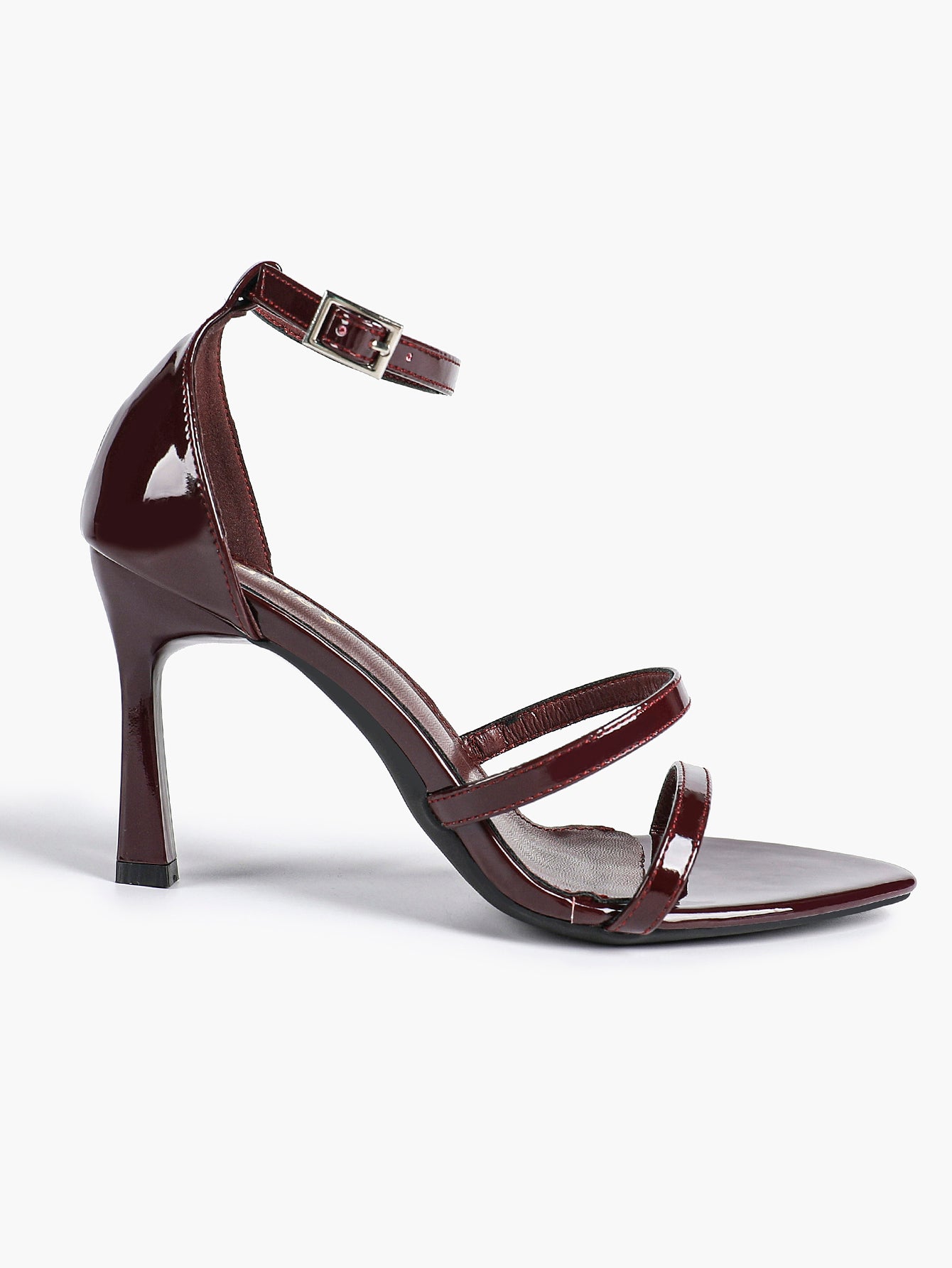 Black Leather Double Strap Heeled Sandals Open Toe - Casual Office Stiletto Pumps
