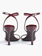 Black Leather Square Toe Ankle Strap High Heel Sandals