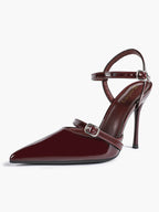 Double Strap Slingback Pointed Toe Stiletto Heels - Mary Jane Style Pumps