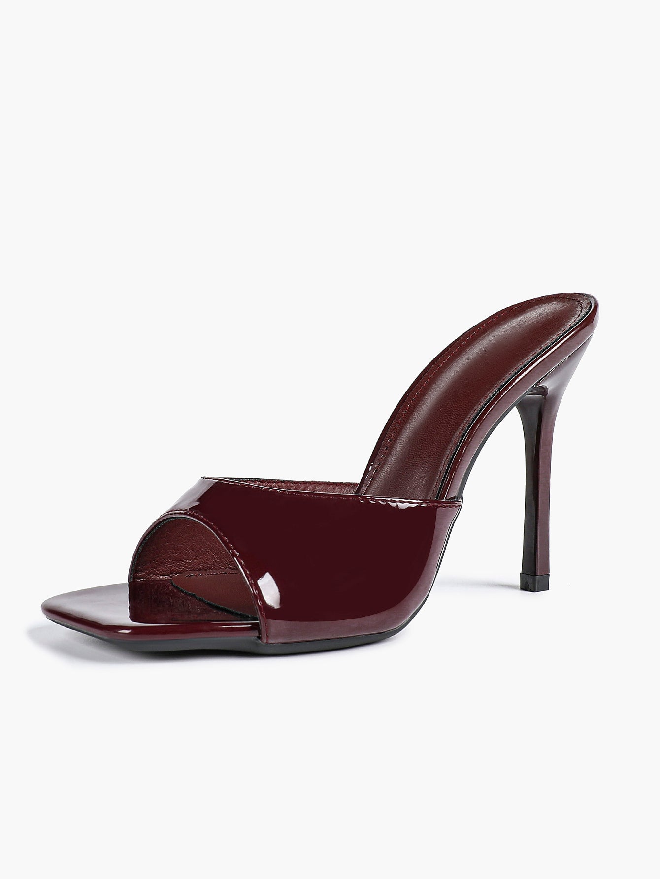 Leather Square Toe High Heel Mules Slip-On Stiletto Sandals Wedding Casual Shoes