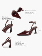 The Wine Glow: Sleek Patent Slingback Heels for Romantic Evenings