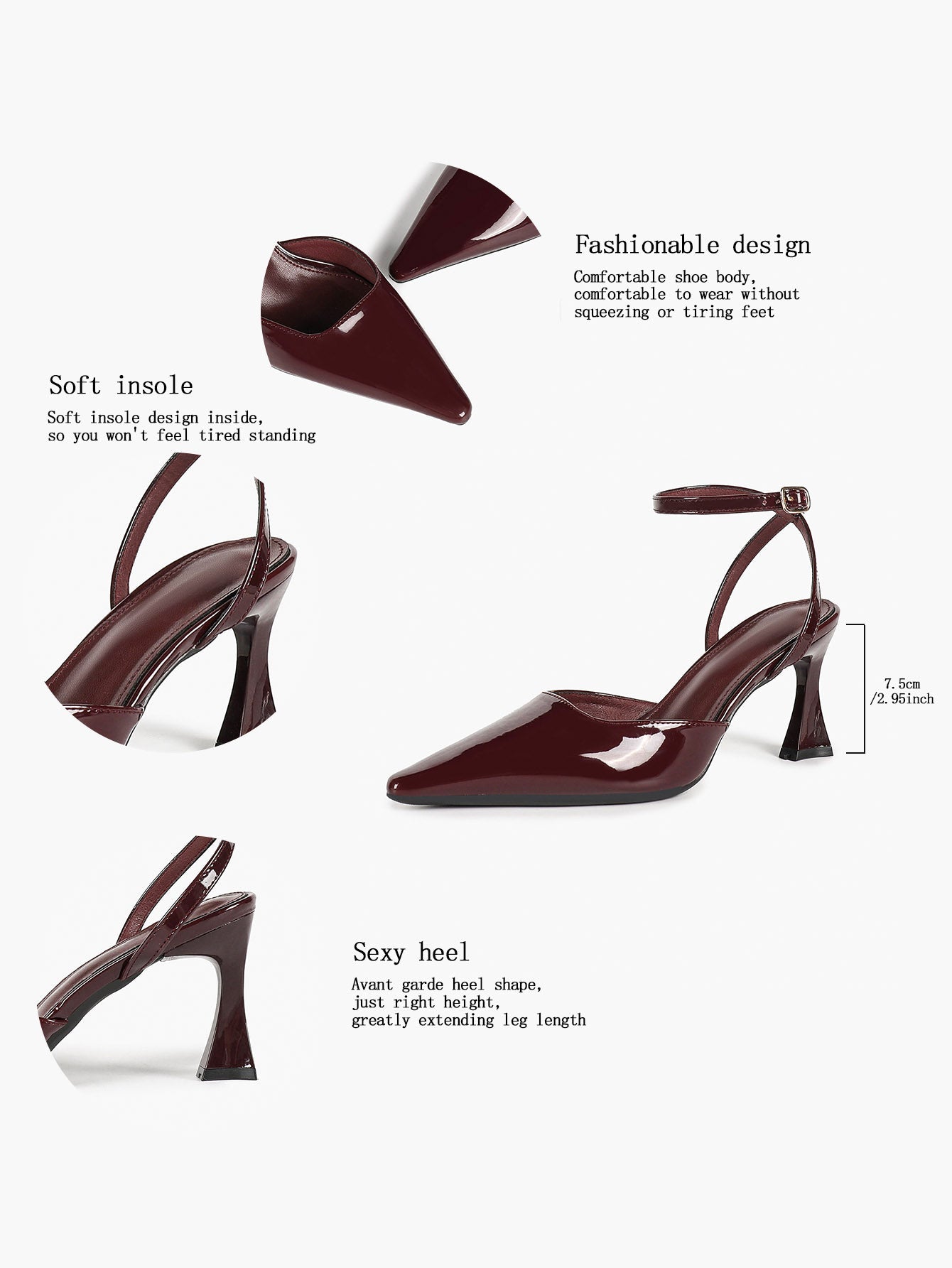 The Wine Glow: Sleek Patent Slingback Heels for Romantic Evenings