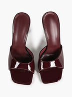 White Patent Leather Square Toe Single-Band Mule Heels Slip-On Stilettos with Soft Insole