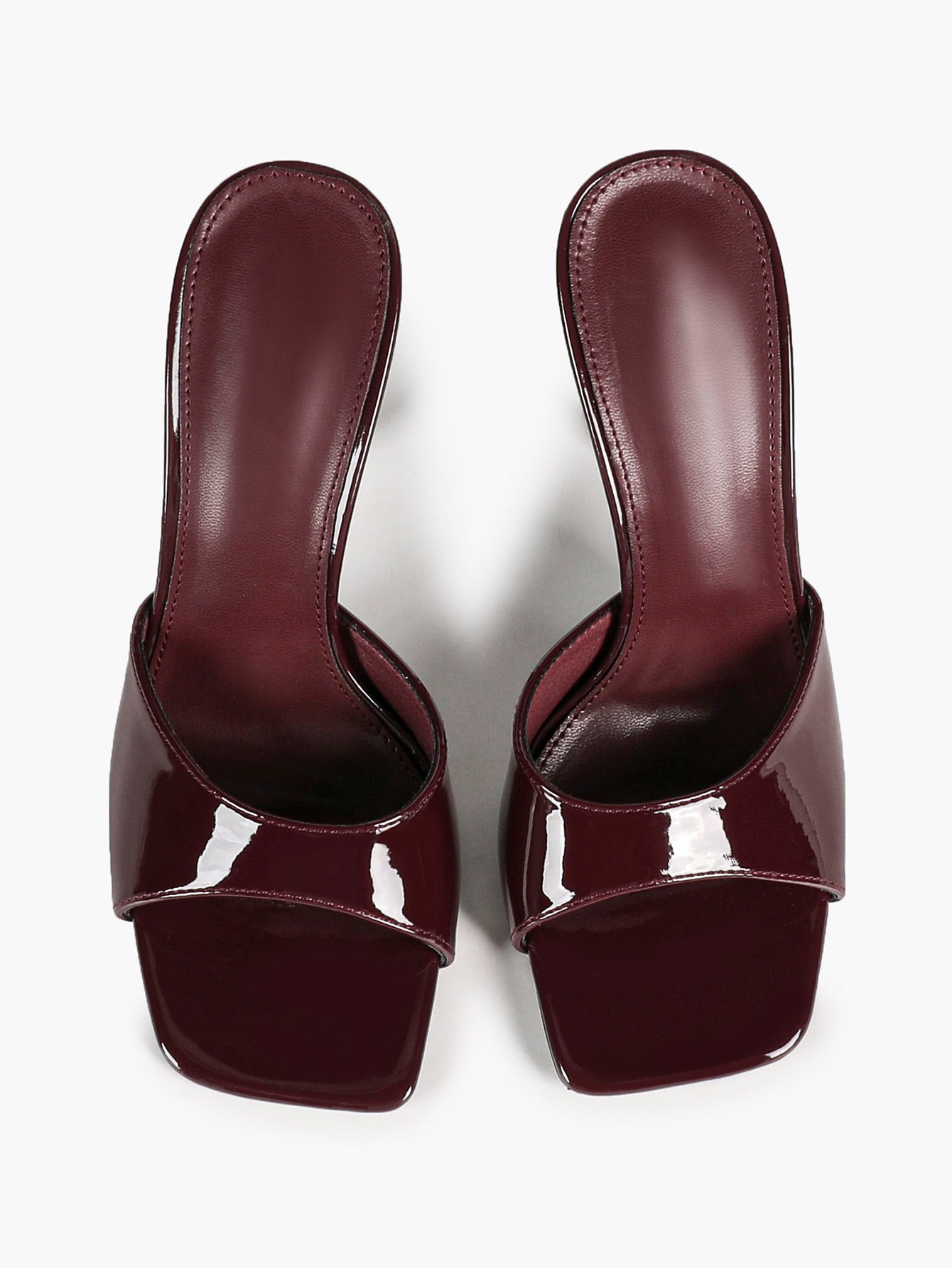White Patent Leather Square Toe Single-Band Mule Heels Slip-On Stilettos with Soft Insole