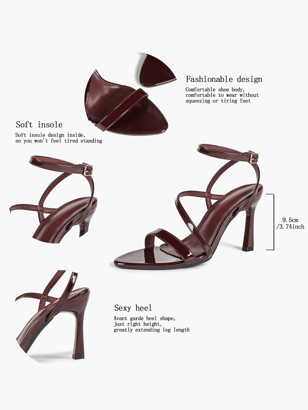 The Asymmetrical Staple: Deep Burgundy Patent Cross-Strap Heels with a 3.74" Stiletto
