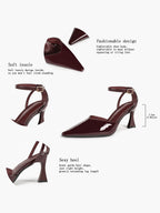 Comfort Flared Heel Slingbacks -  Burgundy Patent Pumps with Non-Slip Sole