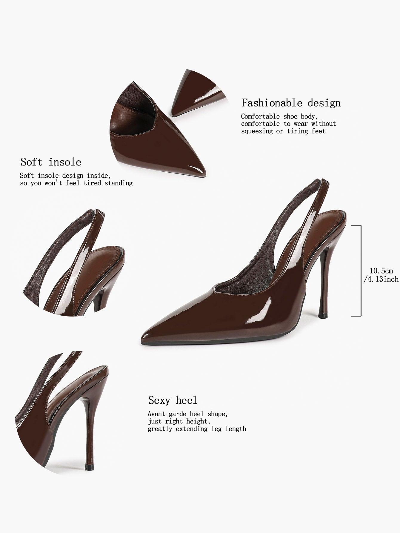Dark Mocha Patent Slingback Pumps - 4.13" High Stiletto Heels for Fall/Winter Chic