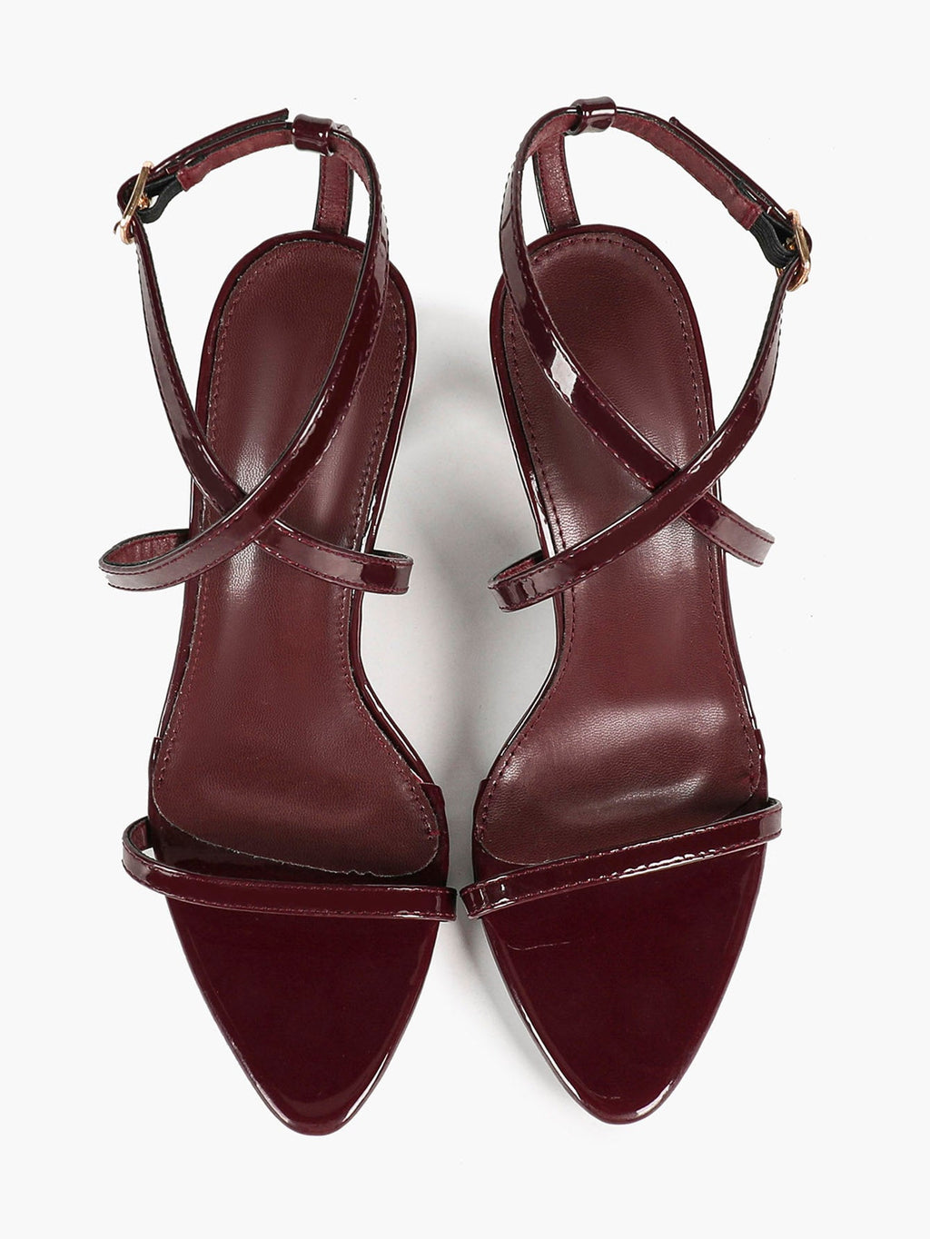 Minimalist Heels - Silver Patent Cross-Strap Sandals for Urban Chic
