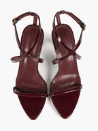 Minimalist Heels - Silver Patent Cross-Strap Sandals for Urban Chic
