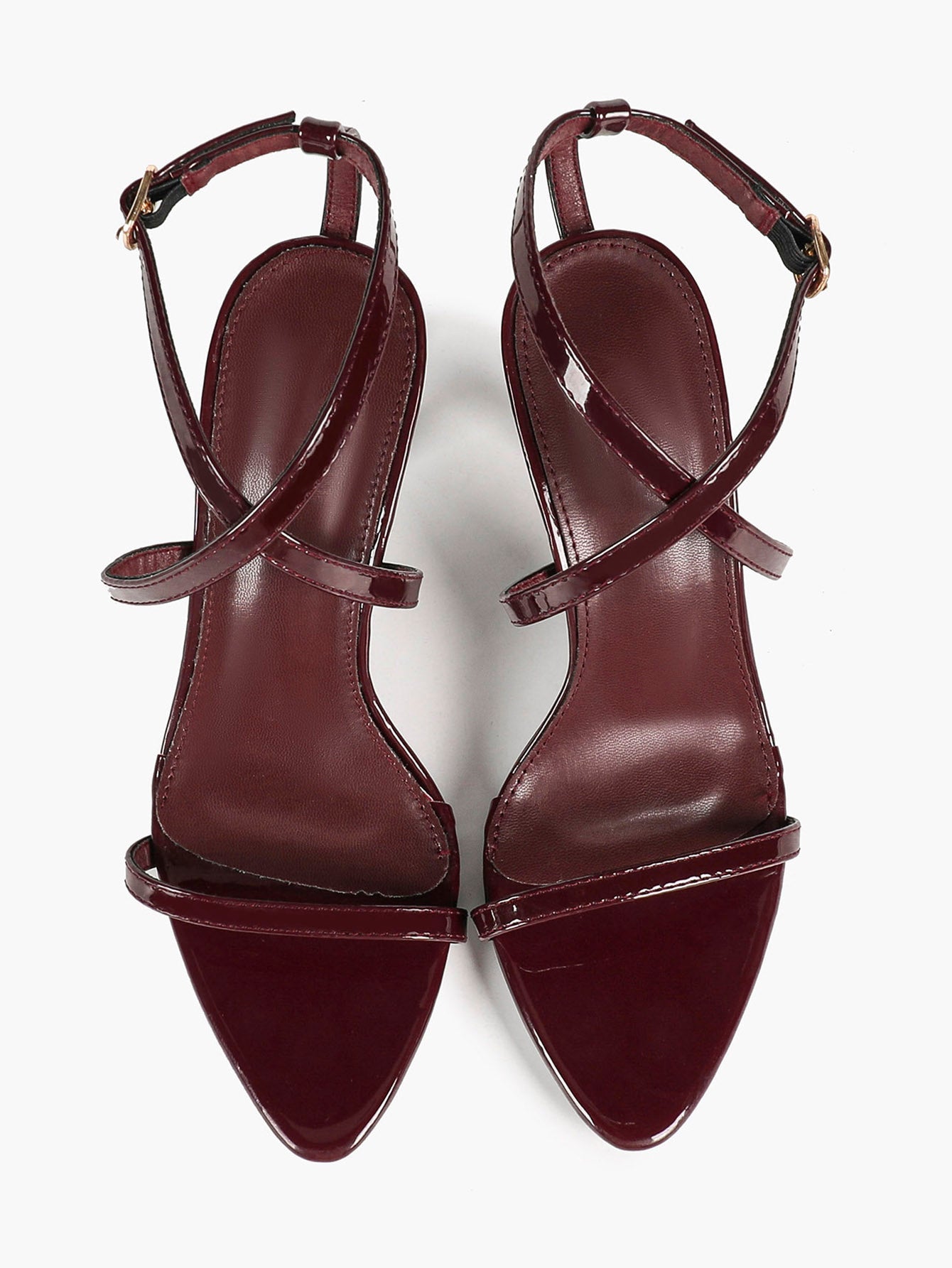 Minimalist Heels - Silver Patent Cross-Strap Sandals for Urban Chic
