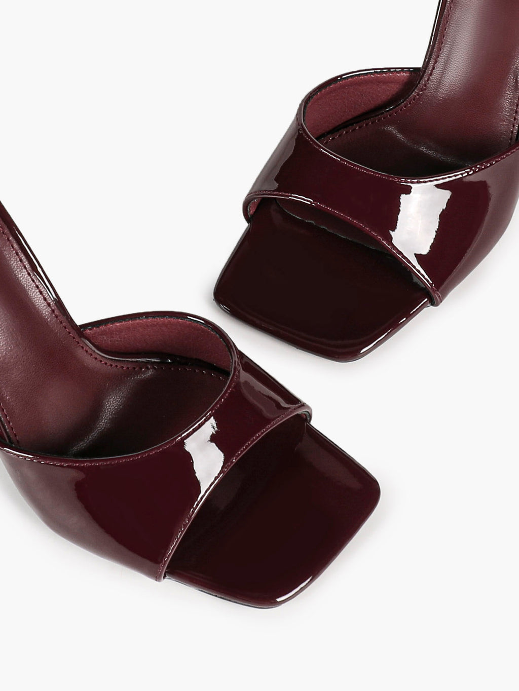 White Patent Leather Square Toe Single-Band Mule Heels Slip-On Stilettos with Soft Insole