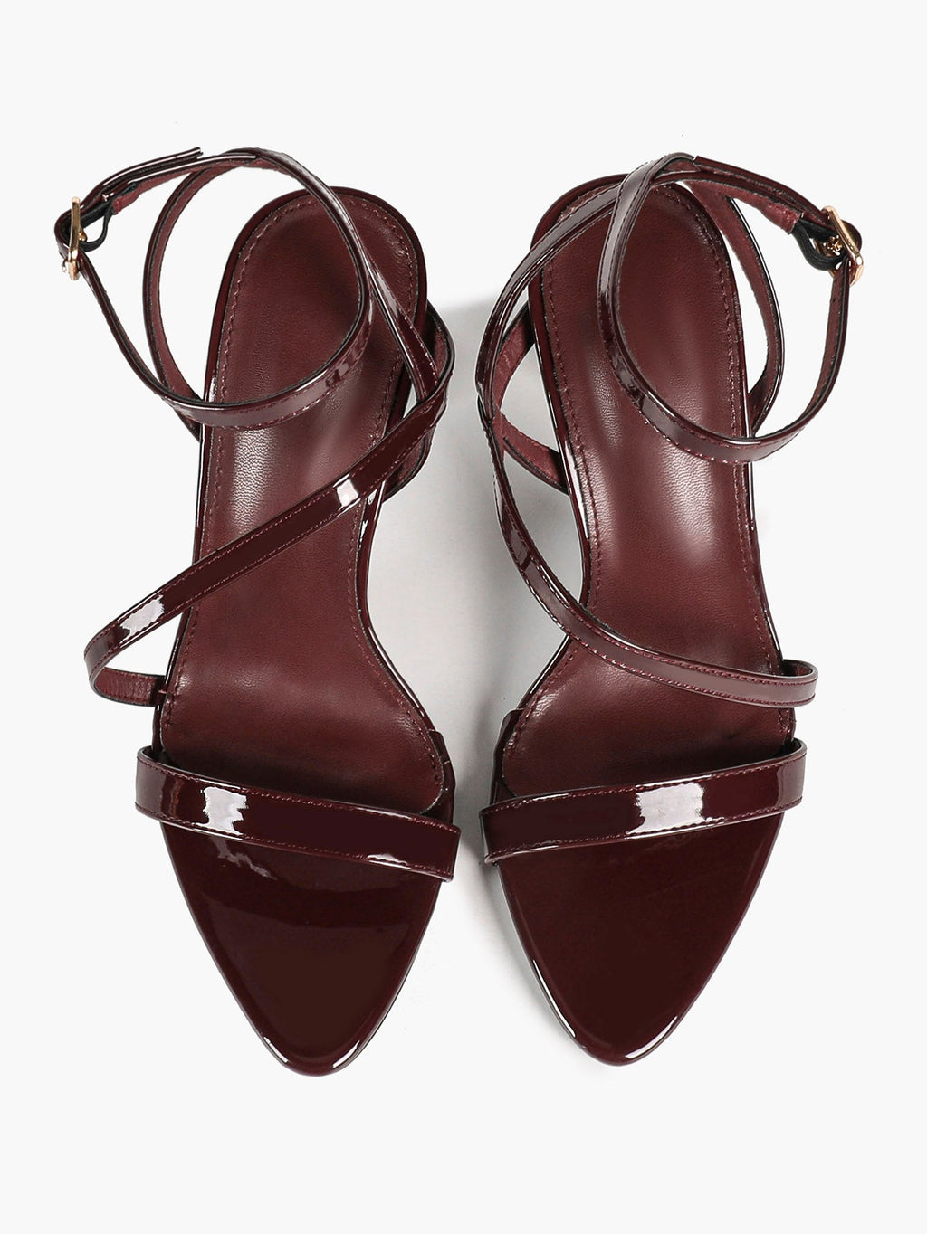 The Asymmetrical Staple: Deep Burgundy Patent Cross-Strap Heels with a 3.74" Stiletto