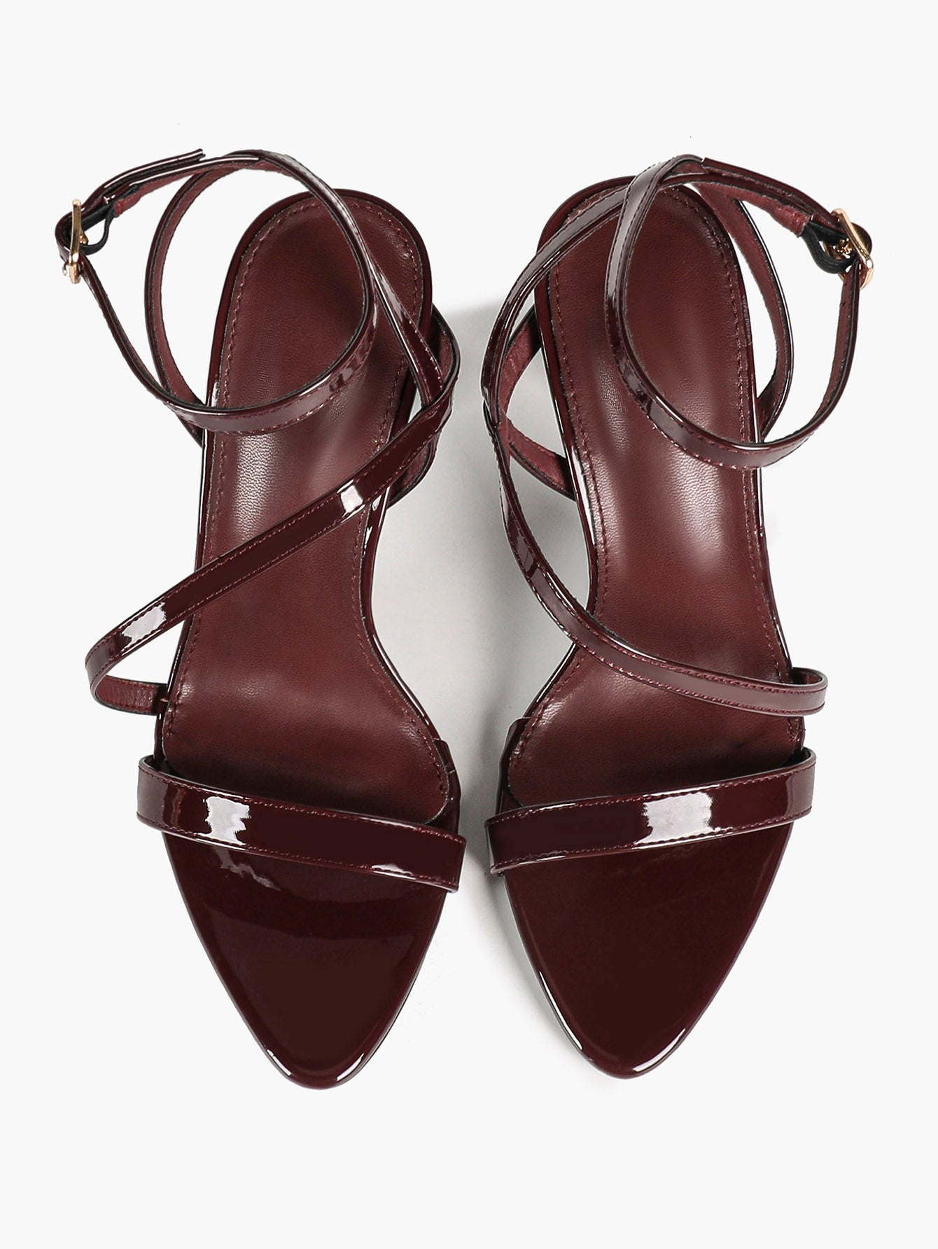 The Asymmetrical Staple: Deep Burgundy Patent Cross-Strap Heels with a 3.74" Stiletto